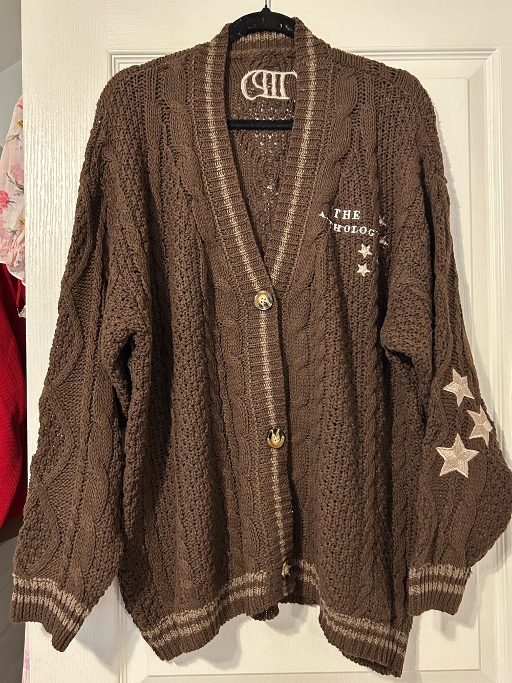 Taylor Swift Inspired TTPD The Anthology Brown Cable Knit Cardigan Sweater